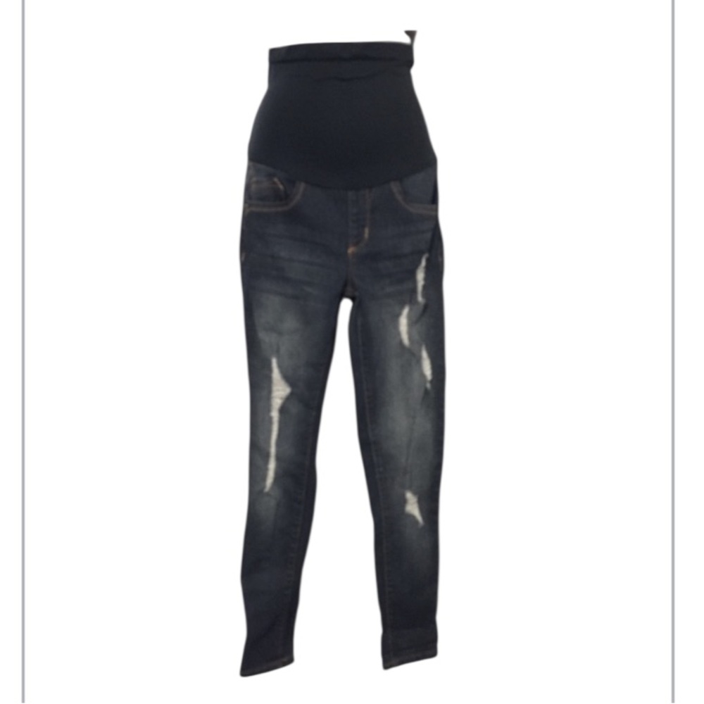 Haute Mama Dark Denim Distressed Maternity Jeggings Skinny Jeans Sz S